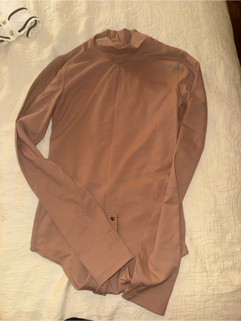 Abercrombie & Fitch Long Sleeve Mock Neck Bodysuit in Tan